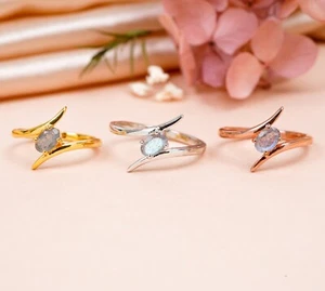 Execellent Natural Labradorite gemstone Ring Sterling 925 Silver ring Boho ring - Picture 1 of 11