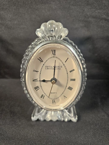 Fifth Avenue Crystal LTD Clock Desk Shelf Mantle Quartz Oval Cover