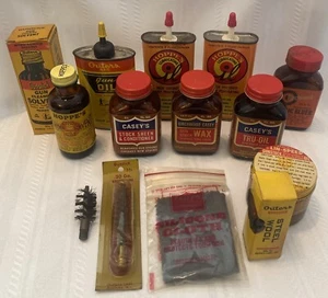 14 Pc Vintage Gun Cleaning Supplies Lot Outers Casey’s Birch wood…. - Picture 1 of 8