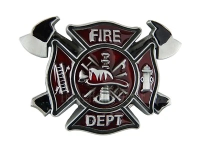 Пряжка для мужского ремня пожарного серебристая подходит для ремней 1,5 дюйма с красной черной эмалью  - Изображение 1 из 2