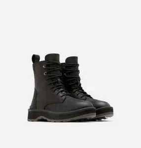 NWB SOREL Hi-Line Waterproof Lace-Up Leather Boots BLACK Jet WOMENS Size 7.5 - Picture 1 of 9