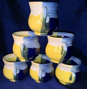 Dadoos Pottery Vintage Drip Glaze Pottery Espresso Demitasse Mugs Set/6 - Picture 1 of 10