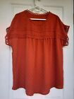 Red Polka Dot Texture Fabric Splicing Lace Short Sleeve Top With Round Neckline