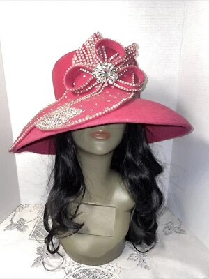 George Zamu'l Alta Costura Rosa Lana con Estrás Boda Cogic Iglesia Sombrero Foto 1 de 4