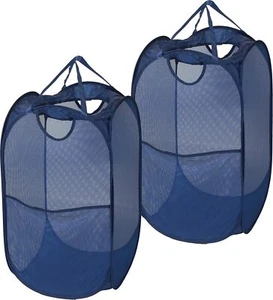 Mesh-Up Laundry Hamper Basket with Side Pocket, Dark Blue - 2 Pack - Picture 1 of 6
