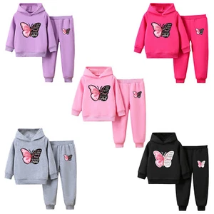 Girls Outfits Butterfly Print Sets Hooded Tracksuit Cold Weather. Sweatpants - Picture 1 of 38
