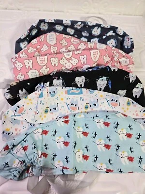 Lot Of (5) Unisex Handmade Surgical Scrub Caps, Dental Assistant Teeth Dentist  - Image 1 of 4