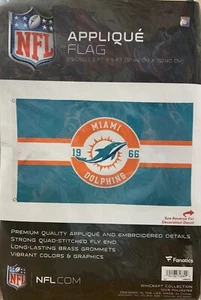 MIAMI DOLPHINS APPLIQUE EMBROIDERED 3'X5' 2 SIDED FLAG NEW WINCRAFT 🐬 - Picture 1 of 3