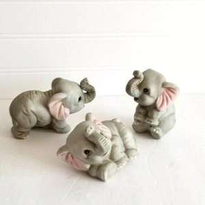 Set 3 Vintage Homco Elephant Figurines Porcelain Trunks Up #1400 - Picture 1 of 10