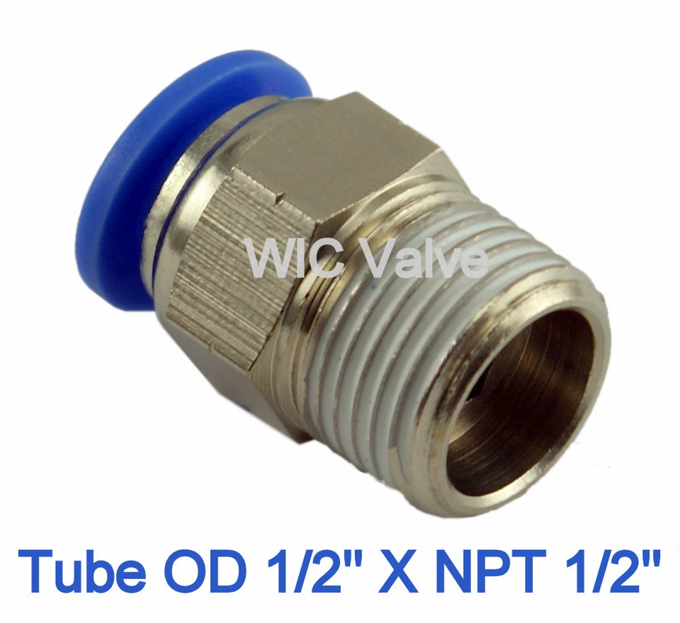 Male Straight Connector Tube OD 1/2 X NPT 1/2 Pneumatic Air Push In Fitting 5pcs - Image 1 of 2