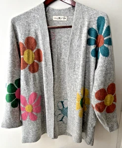 Natural Life Open Knit Cardigan sz S/M Gray Heather Floral Long Sleeve EUC - Picture 1 of 7