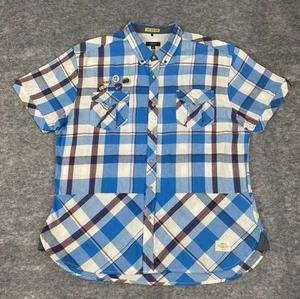 Akoo Shirt Mens 3XL Blue Plaid Button Pins Urban Streetwear - Picture 1 of 9