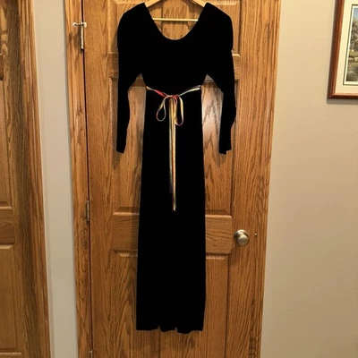 Vtg Velvet Maxi Dress Young Innocent Arpeja Rainbow Tie Empire Waist Juliet 7 - Image 1 of 4