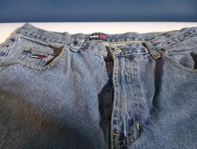 Jeans Tommy Hilfiger Tommy Jeans Vintage Años 90 Lavado Claro Bandera Parche Talla 36x30 Foto 1 de 4
