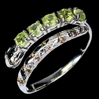 925 Sterling Silver Ring Round Peridot 3mm Sapphire Gemstone Jewelry Size 7 - Image 1 of 4