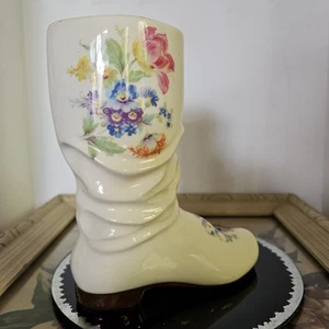 Stivale vintage vaso vittoriano colore avorio porcellana dipinta a mano floreale tedesco - Foto 1 di 15