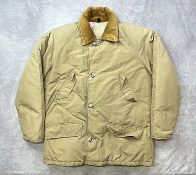Vintage 80s LL BEAN Goose Down Mackinaw Jacket Tan Zip Front Size L - Image 1 of 4