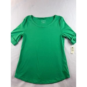 T-shirt Talbots elasticizzata weekend verde misto cotone manica 3/4 taglia M - Foto 1 di 9