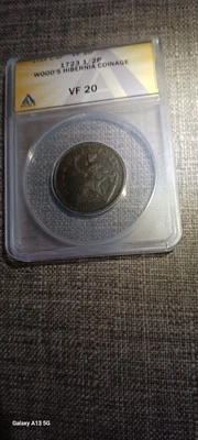 1723 WOODS HIBERNIA 1/2 PENNY ANACS  VF20  - Image 1 of 4
