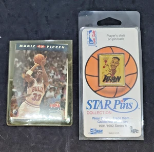 VTG Magic on Pippen Card #108 #537 Basket Ball Star Pin 1991 Series A Sports NBA - Picture 1 of 9