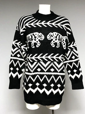 Ex H&M Ladies Aztec Tiger Longline Oversized Knit Jumper sizes 4-20 - Image 1 of 4