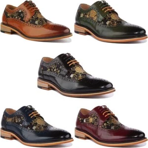 JUSTINREESS ENGLAND Ross Mens Lace Up Floral Brogues In Black Size UK 6 - 14 - Picture 1 of 31