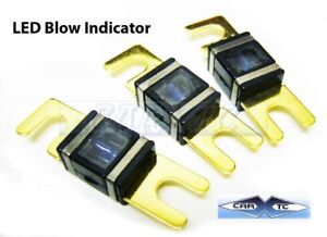 3x MINI ANL FUSE w/ Blue LED Indicator: GOLD PLATED 80A 80 AMP