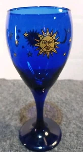 Vintage Libby Celestial Cobalt Blue Moon Sun & Stars Wine Glass 7.5" (1) - Picture 1 of 6