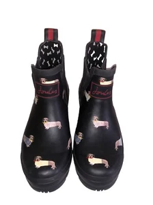 Joules Wellibob Navy with Dogs ankle Rain Boots Rubber Pull On Sz 7 - Picture 1 of 9