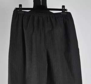 eskandar Size 3 Gray Pinstriped Elastic Waist Pants Lagenlook Pockets Wool Blend - Picture 1 of 12