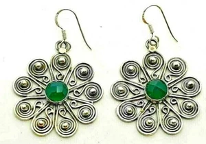 GENUINE 925 Sterling Silver & Green Onyx Dangle Drop Earrings EX SHOP STOCK - Picture 1 of 1