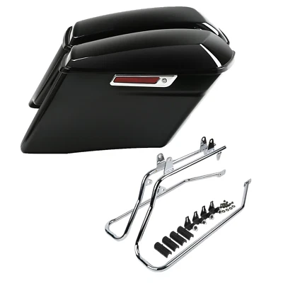 4" Stretched Hard Saddlebags & Brackets Fit For Harley Softail Fatboy 1984-17 16 - Image 1 of 4