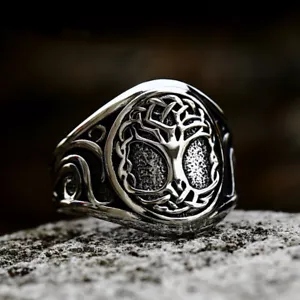 Celtic Knot Tree of Life Pattern Ring Solid 316L Stainless Steel Biker Punk Ring - Picture 1 of 4
