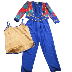 Vintage Jeanne Marc Outfit Pants Bolero Jacket Abstract Color Block Patchwork XS - Picture 1 of 24