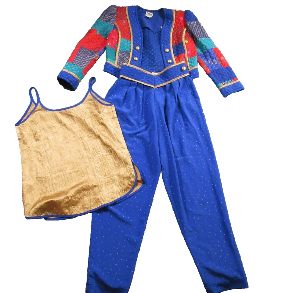 Vintage Jeanne Marc Outfit Pants Bolero Jacket Abstract Color Block Patchwork XS - Image 1 of 4