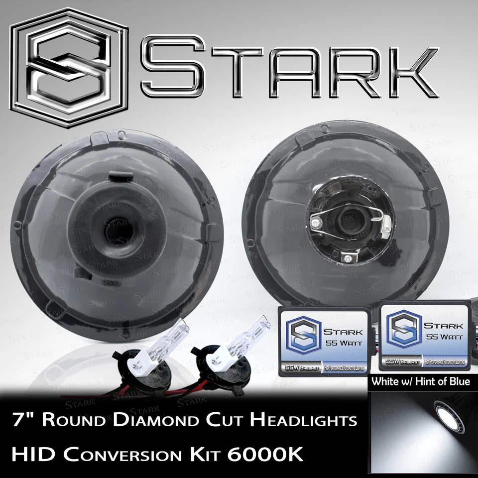 H6024 Luz Cabeza Vidrio Diamante Carcasa Lámpara Clásica Cromo 7" Redondo HID Kit Foto 1 de 1