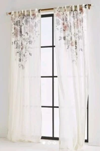 (2) Nuovi pannelli tenda Anthropologie Felicity stampati serigrafati cotone slub floreale - Foto 1 di 5