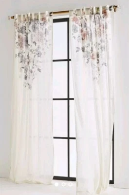(2) Nuevo Anthropologie Felicity Paneles de Cortina Serigrafiados Algodón Slub Floral  Foto 1 de 4