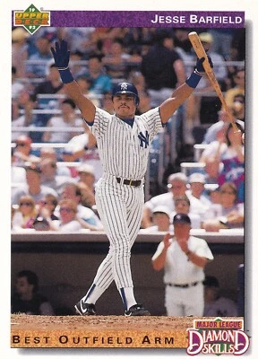 1992 Upper Deck #644 Jesse Barfield New York Yankees + Yes 4 Free Mystery Cards - Image 1 of 2