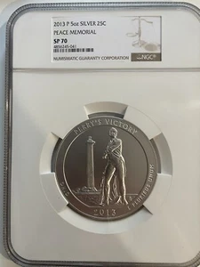 2013 P 5 Oz. Silver NGC 25C  Peace Memorial Early Releases NGC SP70 - Picture 1 of 2