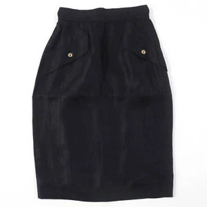 CHANEL Tight Skirt Logo button black linen Women 34 150466D4 A250078 - Picture 1 of 11