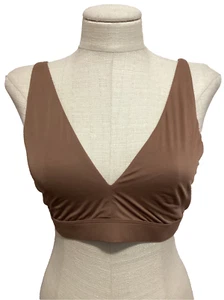 JOYSPUN BRUSHED MICRO PLUNGING V-NECK BRALETTE BROWN STRETCH KNIT BRA Sz XXL* - Picture 1 of 8