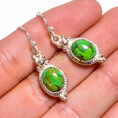 Moda 925 Plata Pendientes Colgantes Gancho Mujeres Verde Turquesa Joyería Regalos Foto 1 de 3
