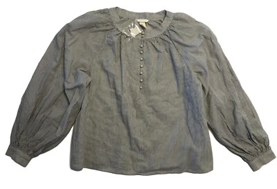 H & M в тонкую полоску крестьянская блузка размер 8 новый с Ярлыками воздушный шар рукава 1/2 кнопка спереди - Изображение 1 из 4