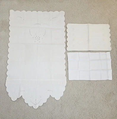 3Шт винтажная вышитая детская коляска кукла люлька покрывало и 2 наволочки - Изображение 1 из 4