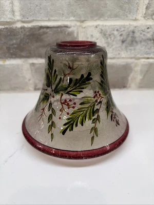 Yankee Candle Crackled Balsam Christmas Shade Topper Holly Berries Pine Red trim - Image 1 of 4