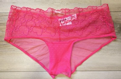 NWT Victoria's Secret PINK Sheer Dotted Hearts Mesh Cheeky Bow Panties M - Image 1 of 3