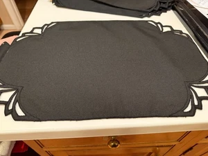 8 BLACK Linen COTTON Placemats CUTOUT SIDES 19" X 13" - Picture 1 of 3