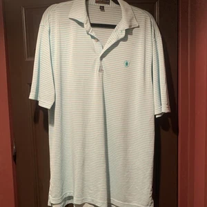 Peter Millar Sommer Komfort Poloshirt Herren große grüne Streifen Golf Performance - Bild 1 von 4