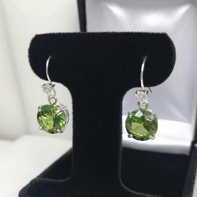 1.5ct Natural Drop Earrings Peridot & Diamond Fish Hook 14k Solid White Gold - Image 1 of 4